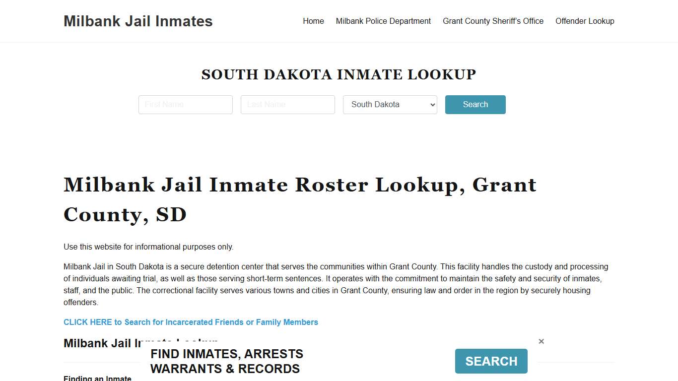 Milbank Jail Inmate Roster, Grant County, SD, Offender Search