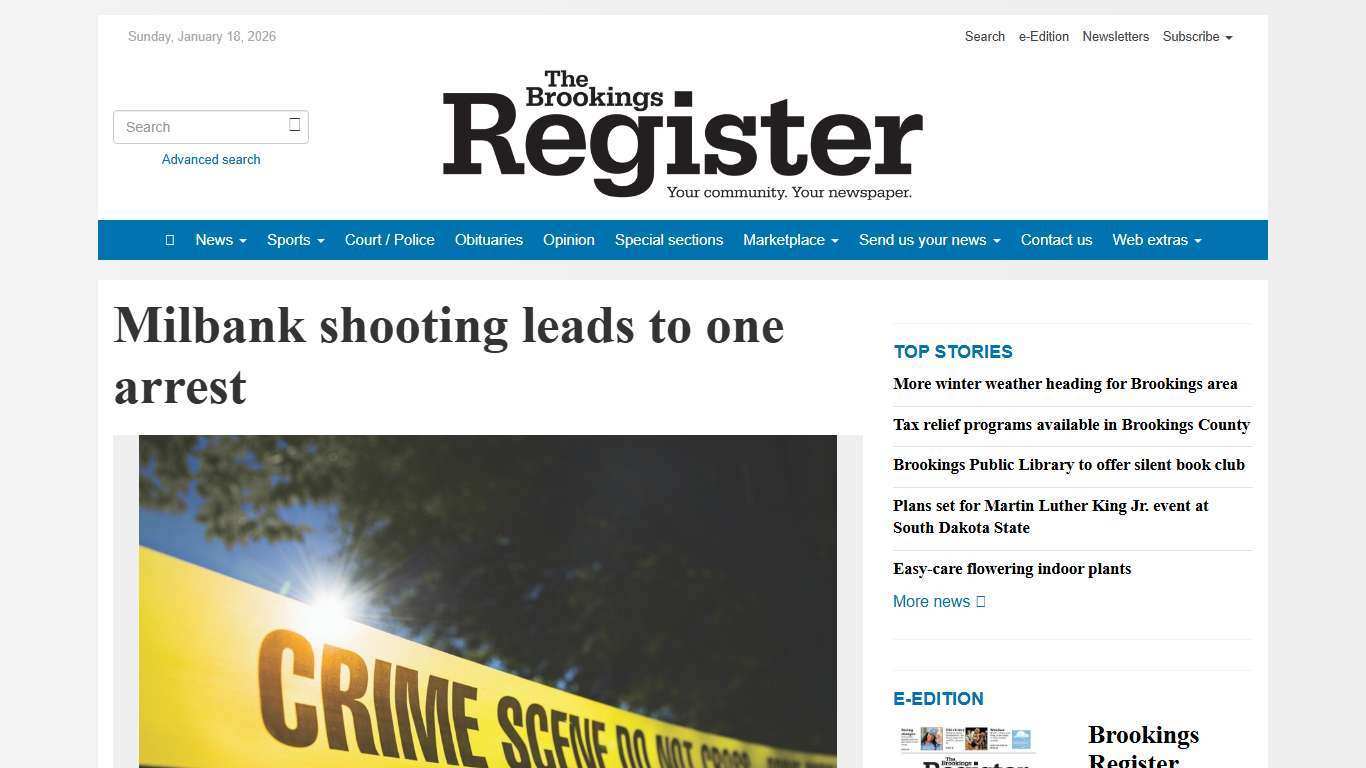Milbank shooting leads to one arrest - Brookings Register